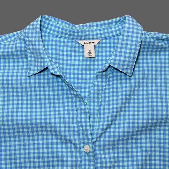 L.L. Bean Women’s Stretch Travel Tunic Shirt Light Blue Gingham Size M DW504796 - Picture 4 of 7